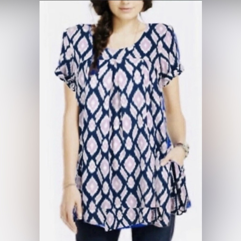 Anthropologie Holding Horses pink blue blouse xs